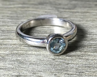 Aquamarine Sterling Silver Ring, Solitaire, March Birthstone, Bezel Set Faceted Gemstone
