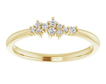 14K Gold Moissanite Cluster Ring, Sterling Silver Anniversary Band
