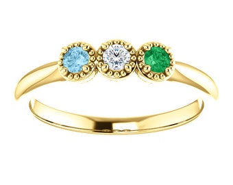 Mother's/Grandmother's Ring, Design Your Own, 3 Stone 14K Gold Low Profile Family Gemstone Ring