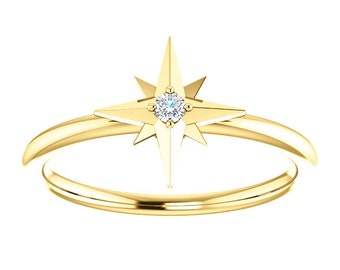 Diamond Stacking Ring, April Birthstone, Star Promise Ring, 14K Gold,Petite, Minimalist, Low Profile