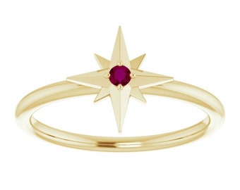 Garnet Star Birthstone Ring, Personalized, Aquamarine, Amethyst, Emerald, Sapphire, Star Ring, Petite Star, Gift for Her, Low Profile