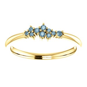 18K Gold Teal Blue 10 Stone Diamond Cluster Ring, Diamond Stacking Ring, Low Profile, Non Traditional