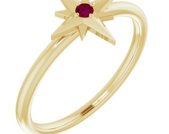 Garnet 18K Gold Star Birthstone Ring, Personalized, Aquamarine, Amethyst, Emerald, Sapphire, Star Ring, Petite Star, Gift for Her