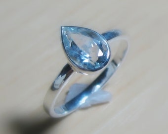 Aquamarine Modern Engagement Ring Sterling, Low Profile - Made to Order