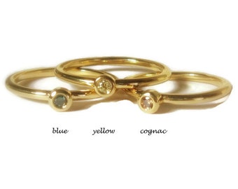 Colored Diamond Promise Ring, 14K Gold, Mini Stacking Ring