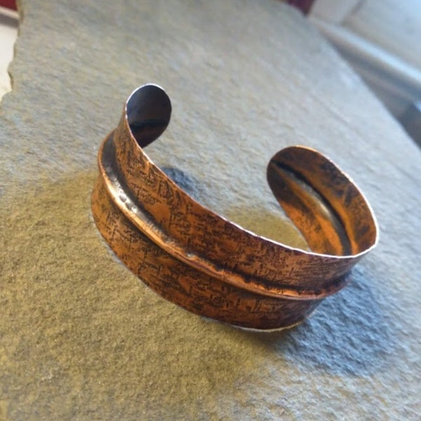 Handmade Hammered Copper Form Folded Cuff Bracelet