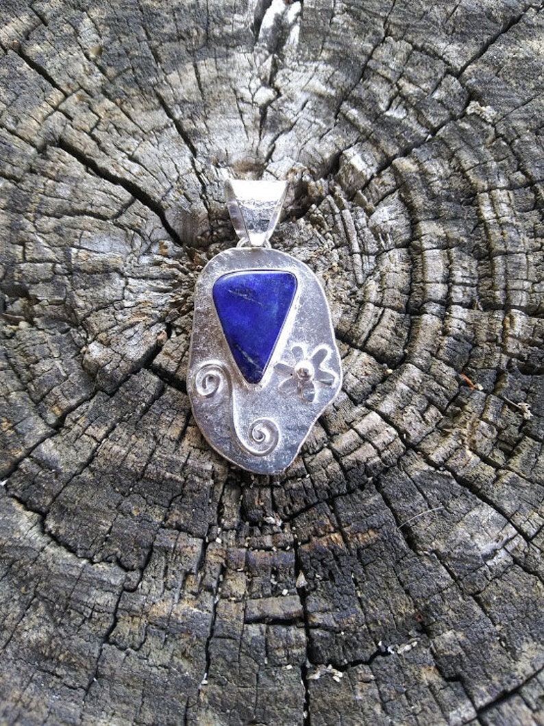 Handmade Hammered and Forged Sterling Silver Lapis Lazuli Pendant