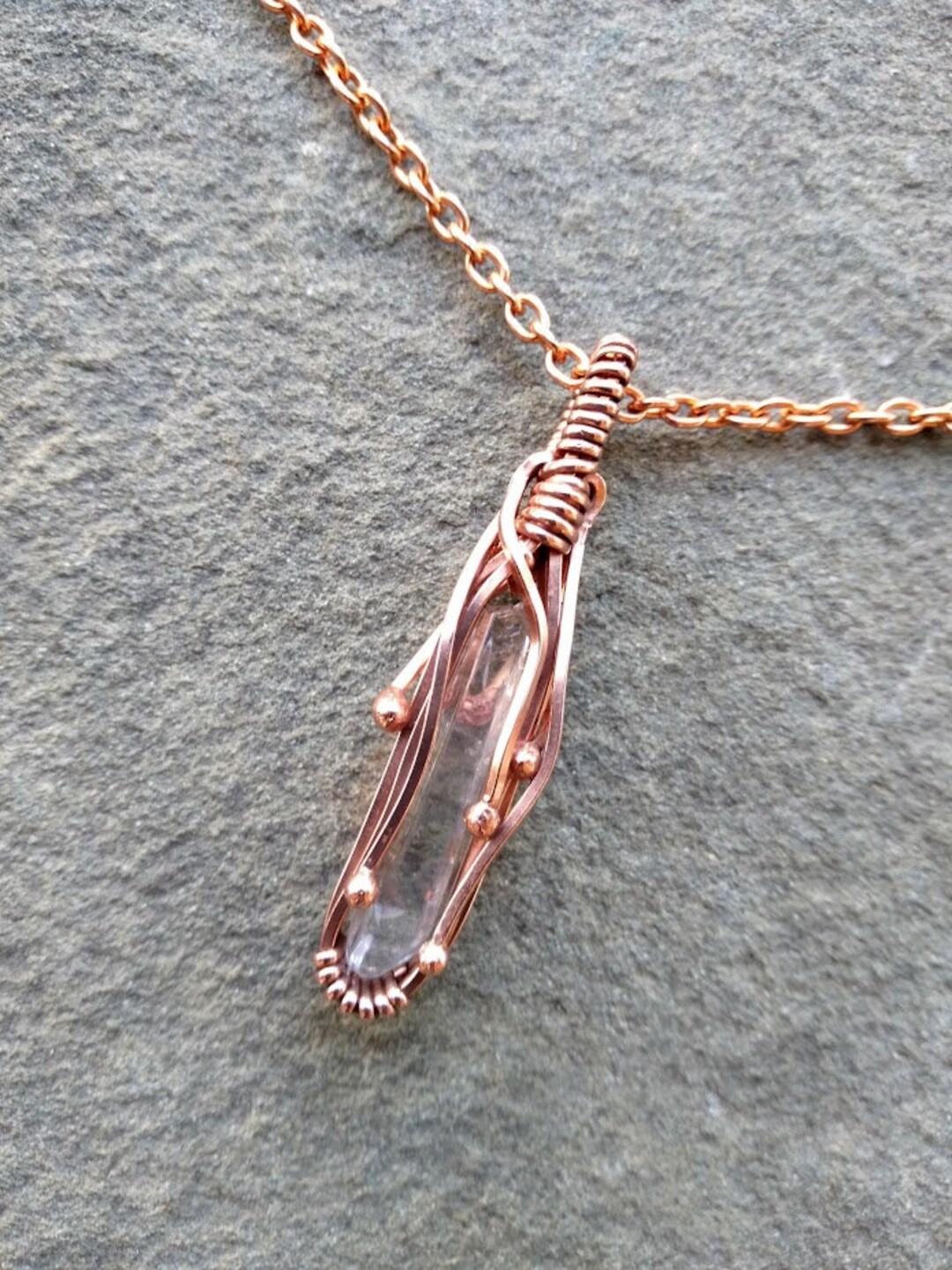 Handmade Wire Wrapped Copper Quartz Crystal Pendant Etsy