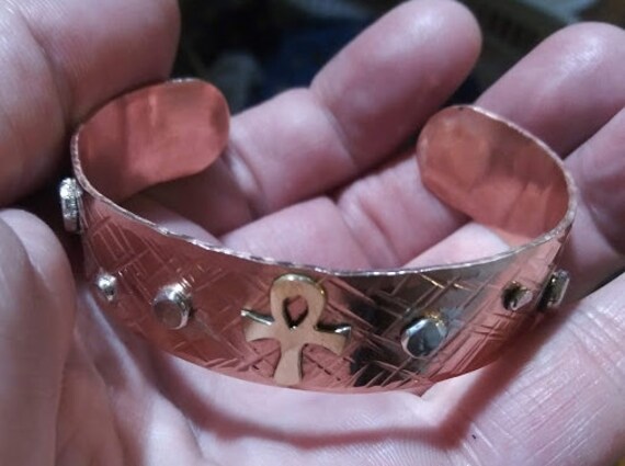 Handmade Hammered Sterling Silver Ankh Cuff Bracelet