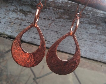 Hammered Copper Boho Dangle Earrings