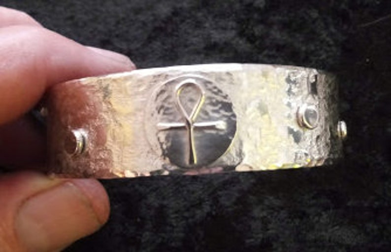 Handmade Hammered Sterling Silver Ankh Cuff Bracelet