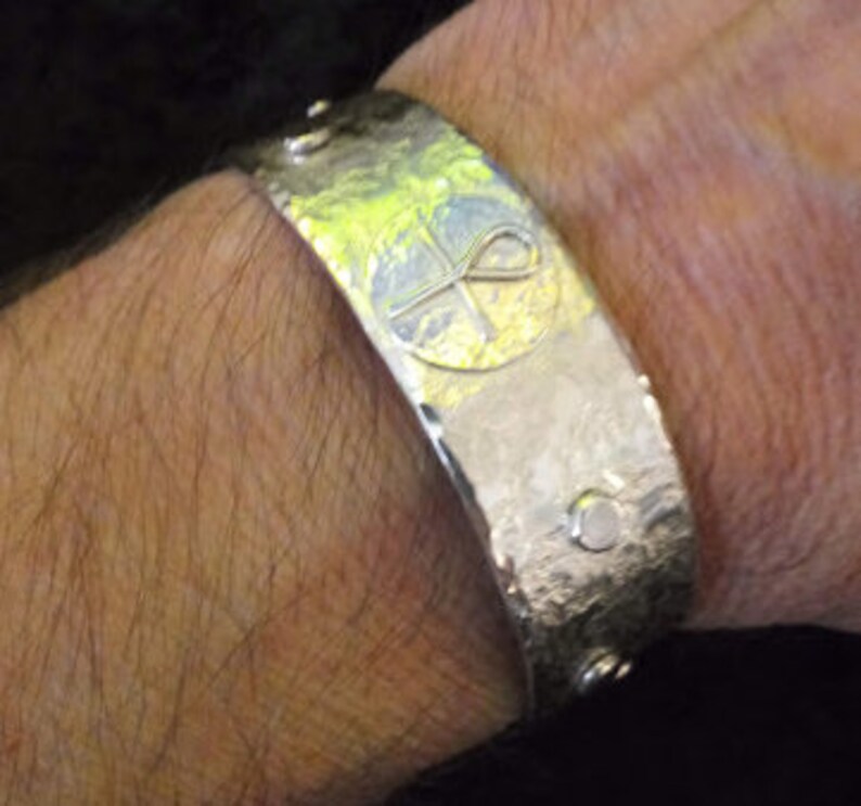 Handmade Hammered Sterling Silver Ankh Cuff Bracelet