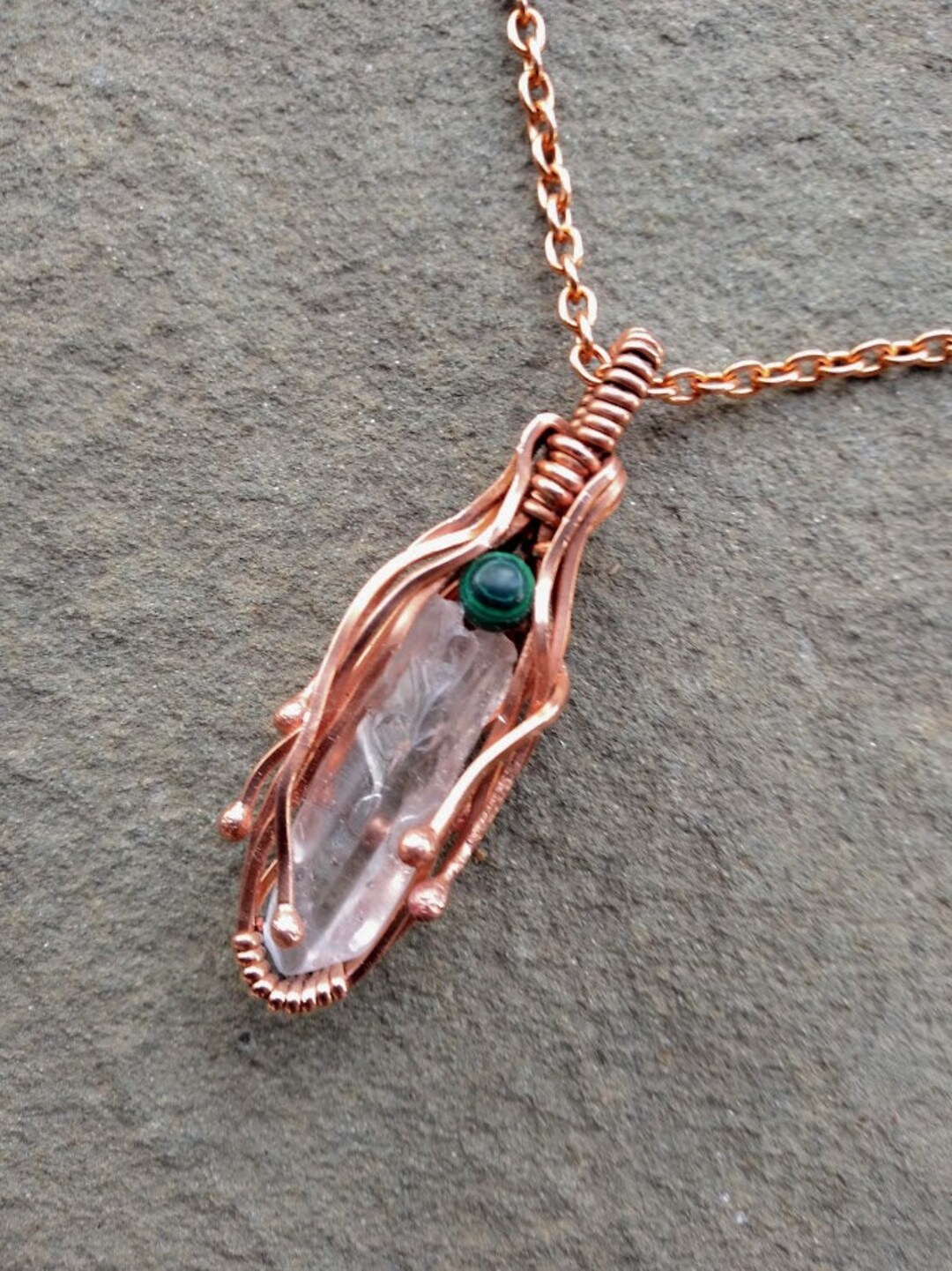 Handmade Wire Wrapped Copper Quartz Crystal Pendant Etsy