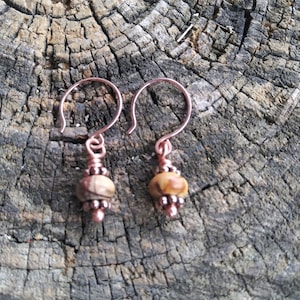 Copper Boho Red Creek Jasper Bead Dangle Earrings