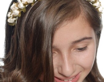 Paper Rose Flower Headband. Beige Floral Headband.  First Communion, Flower Girl, Formal Event.