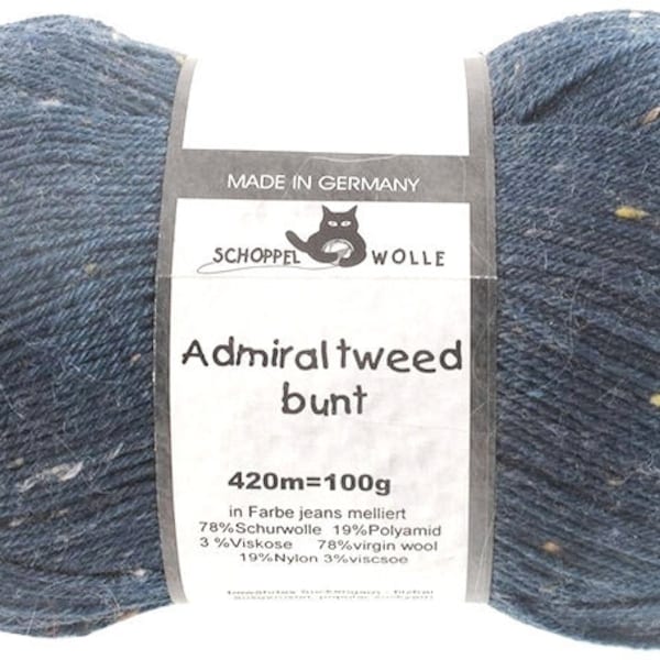 Sock wool SCHOPPEL WOLLE Admiral TWEED 4993 Jeans Variegated 4ply fingering weight 78 Virgin Wool 19 Nylon biodegradable 3 Viscose.