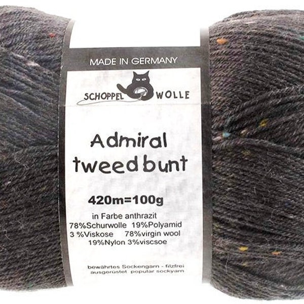 Sock wool SCHOPPEL WOLLE Admiral TWEED 8805 Anthracite 4ply fingering weight 78 Virgin Wool 19 Nylon biodegradable 3 Viscose Made in Germany