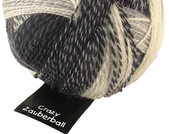 SCHOPPEL WOLLE Crazy Zauberball 2100 Domino 75 percent Virgin Wool, 25 percent Nylon. Greyscale Colored degrade gradient fingering sock-wool