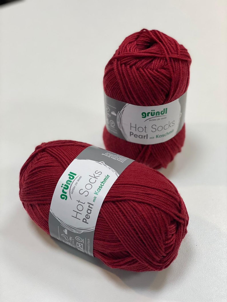 Fingering 4 ply merino sock yarn Made in Europe Gr\u00fcndl Hot Socks Pearl with cashmere Color 14 Burgundy Deep wine red Super soft sock wool