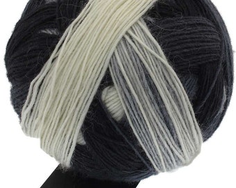 Schoppel Zauberball yarn for knitting. Shadows 1508, greyscale, gradient fingering, black and white minimalist sock wool Biodegradable nylon