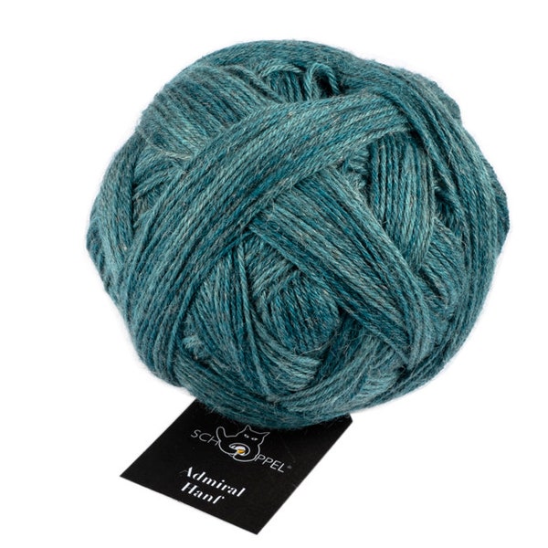Sock wool SCHOPPEL WOLLE Admiral Hanf 2374 Malachite. Turquoise. 67% Virgin Wool , 23 Nylon (biodegradable), 10 Hemp. Made in Germany
