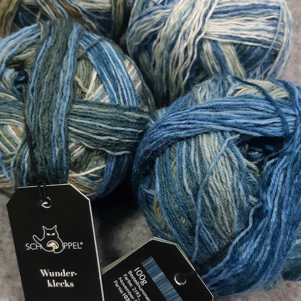 Wunderkleckse sock wool yarn for knitting 2193 November Rain. Virgin Wool, Nylon (biodegradable) fingering weight. Schoppel Wolle