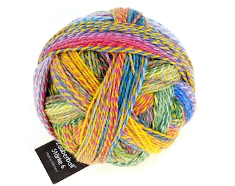 Colorful yarn for knitting Schoppel Zauberball Stärke 6. 2334 Malerwinkel. Virgin Wool, Biodegradable Nylon. Colored sport DK sock-wool