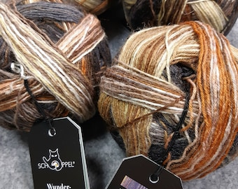Wunderkleckse sock wool yarn for knitting 2151 Milk Raisins Hazelnut. Virgin Wool, Nylon (biodegradable) fingering weight. Schoppel Wolle