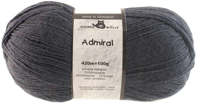 Sock wool SCHOPPEL WOLLE Admiral 9505 Steel Grey. 4ply fingering weight. 75 Wool, 25 Nylon, medium dark gray uni yarn Made in Germany