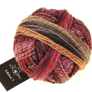 Schoppel Wolle Edição 3 2361 Tia Emma. Lã Merino pura virgem fina Gradiente degradê mudança de cor vermelho Fio esportivo Tante Emma