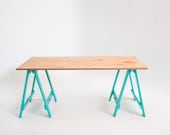 Handmade Trestle Table / Desk - Vintage Green legs | Clear Varnish | 170cm wide