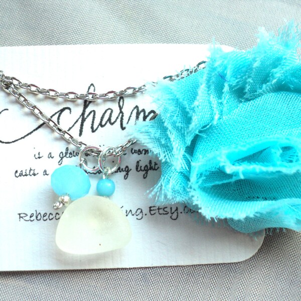 Authentic lake erie beach glass with light blue swarovski glass bead charm anklet 10"