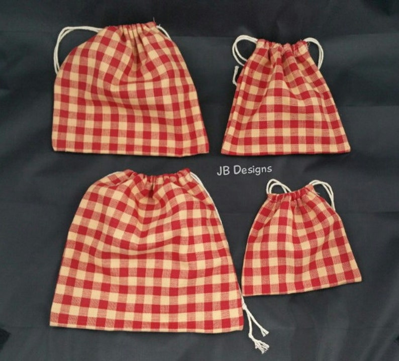 red plaid match bag fire bag Lined drawstring bag civil war reenactment gear reenactor food pouch muslin lined pouch cotton pouch