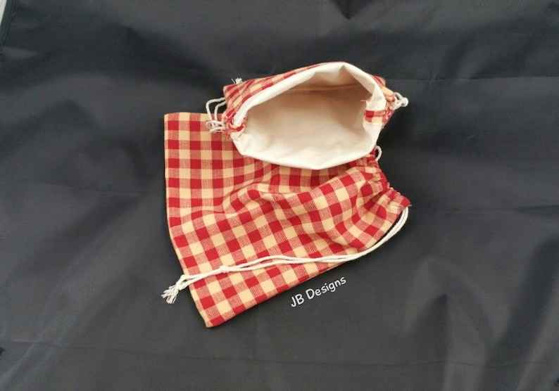 red plaid match bag fire bag Lined drawstring bag civil war reenactment gear reenactor food pouch muslin lined pouch cotton pouch