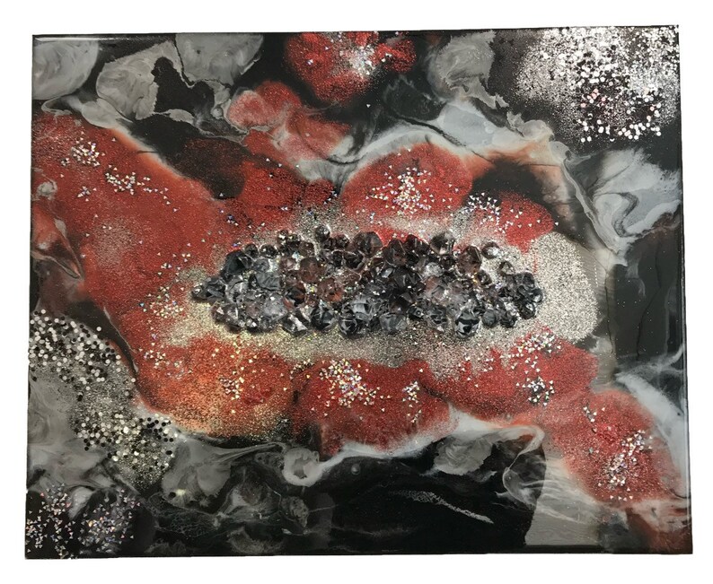 Red,Black /& Bling epoxy resin art