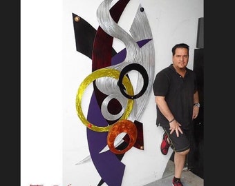 7ft tall contemporary metal wall sculpture by artist Tony Viscardi