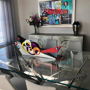 Contemporary Sizzle – Modern Tabletop Sculpture in Brushed Aluminum by Tony Viscardi – Abstract Desk or Shelf Art