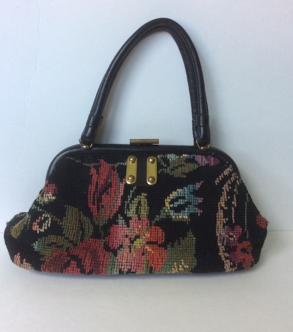 VINTAGE 1950s 1960s Tapestry Carpet Bag Purse Hand