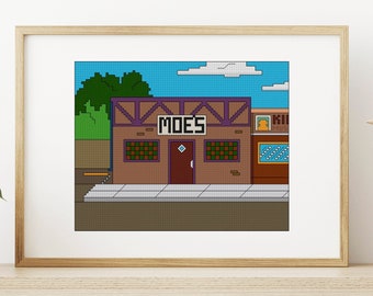 Moe's Tavern Cross Stitch Pattern: The Simpsons Hoop Art (PDF Download