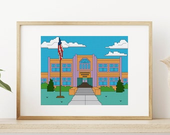 Springfield Elementary Cross Stitch Pattern: The Simpsons Hoop Art (PDF Download)