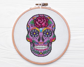 Sugar Skull Cross Stitch Pattern: Dia De Los Muertos Hoop Art (PDF Pattern)