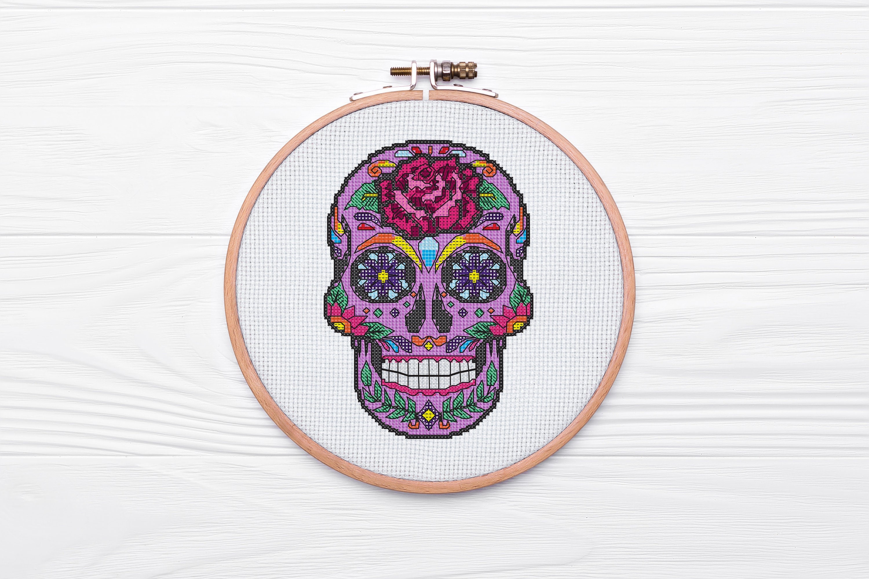 Sugar Skull Cross Stitch Pattern: Dia De Los Muertos Hoop Art (PDF ...