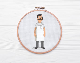 Bob Belcher Cross Stitch Pattern: Bob's Burgers Hoop Art (PDF Download)