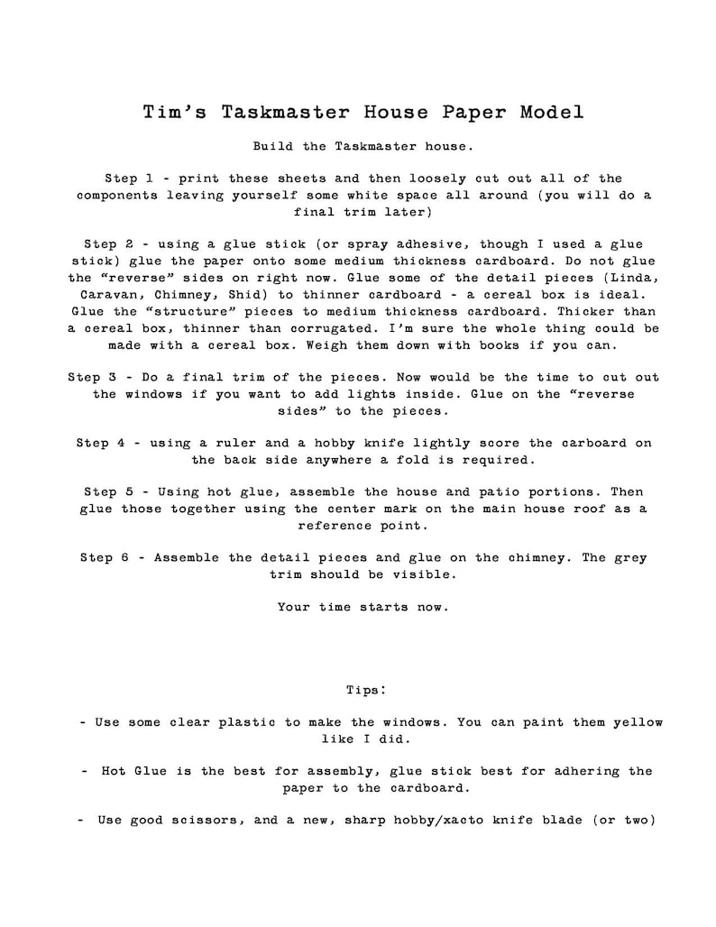 Task Master Paper Texture Taskmaster House Papercraft Model – DIY Printable TV Show Miniature ...