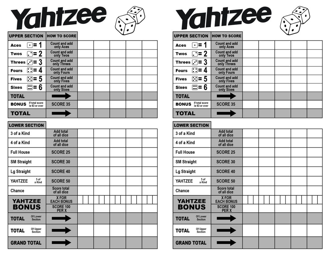 yahtzee score sheet pdf - etsy