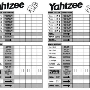 Yahtzee Score Sheet pdf