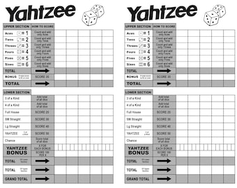 Yahtzee Score Sheet pdf