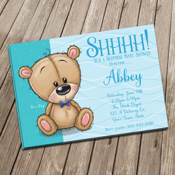 Shhh It's a Surprise Baby Bear Shower Boy Boy Baby Etsy