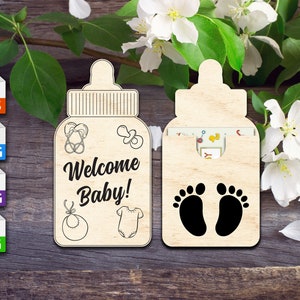 Willkommen Baby Flasche Geschenk Kartenhalter - Laser Patter ONLY