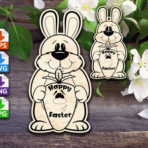 Easter Bunny Holding a Carrot Happy Easter - Laser Pattern